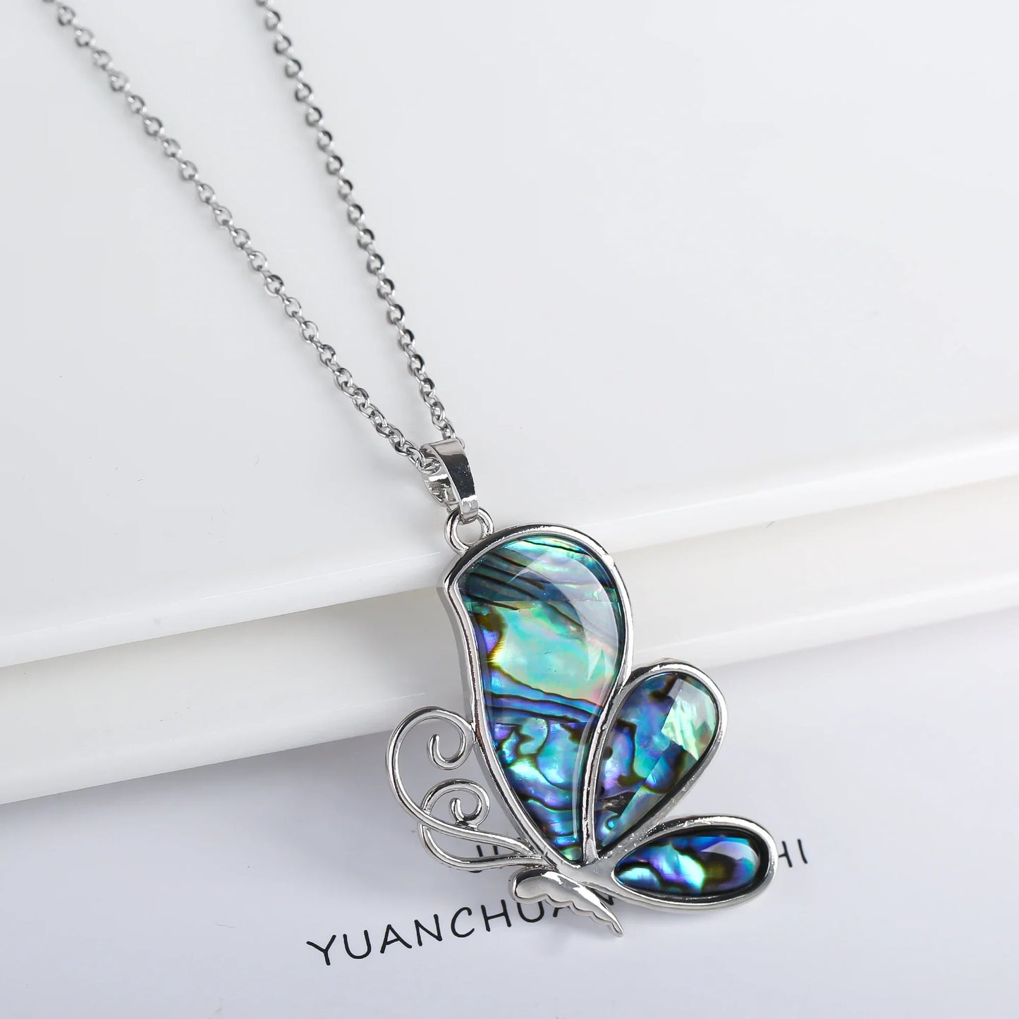 Natural Shell Butterfly Pendant Necklace