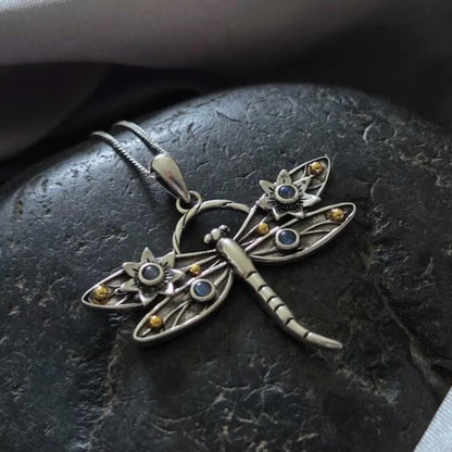 Vintage Dragonfly Crystal Pendant Necklace