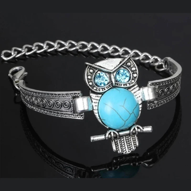 Vintage Owl Turquoise Charm Bracelet