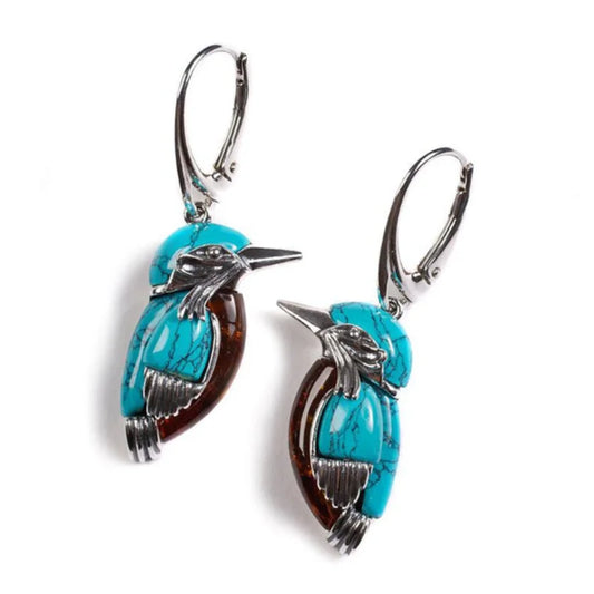 Blue Hummingbird Enamel Earrings