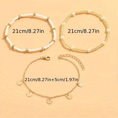Coastal Charm 3-Piece Layered Anklet Set | Golden