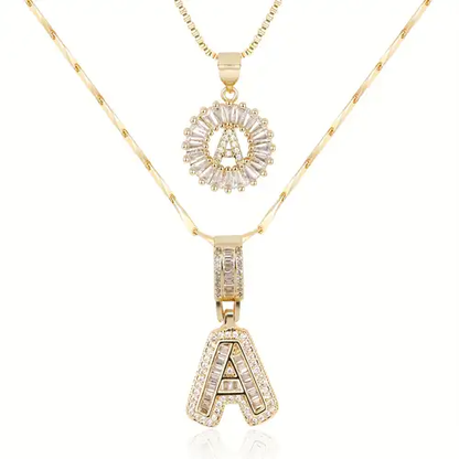 Pave letter initial necklace set | Golden