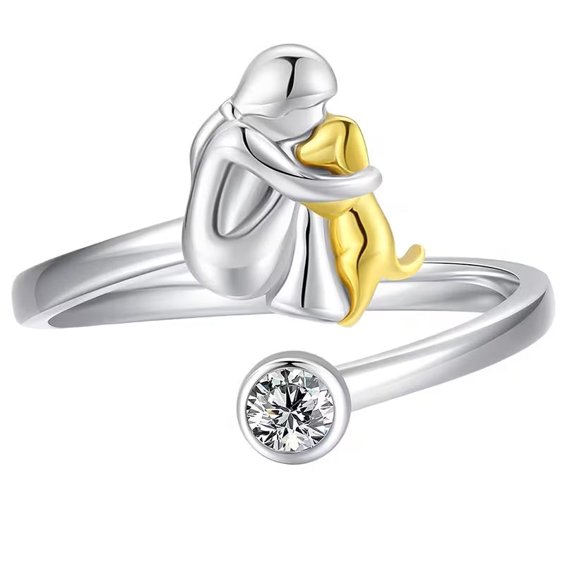 Sterling Silver Dog & Girl Ring
