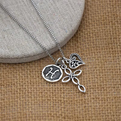 Initial Letter Heart & Cross Necklace
