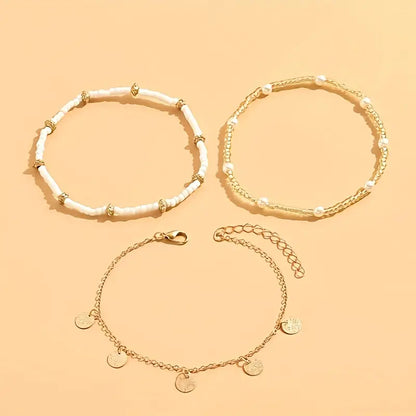 Coastal Charm 3-Piece Layered Anklet Set | Golden