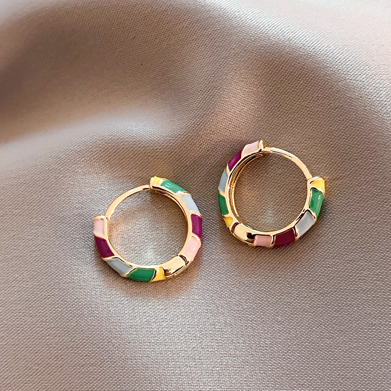 Elegant Multicolor Enamel Gold Earrings
