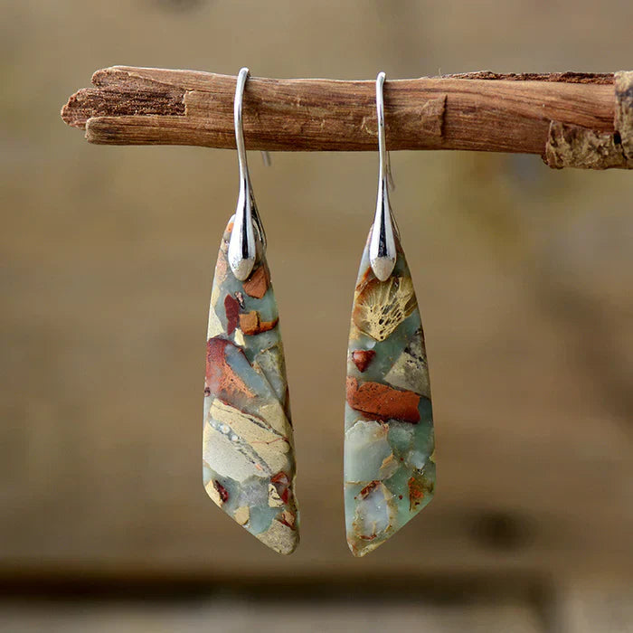 Antique Natural Stone Gold Earrings