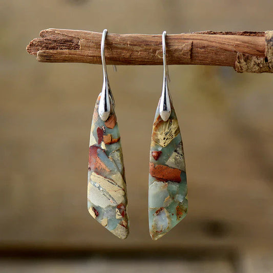 Antique Natural Stone Gold Earrings