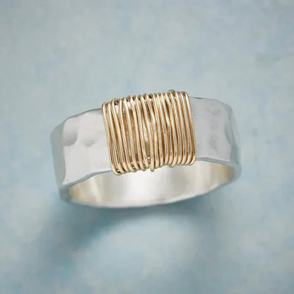 Vintage Silver Ring With Golden Thread