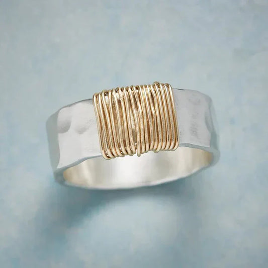 Vintage Silver Ring With Golden Thread