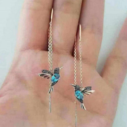Hummingbird Earrings in Enamel and Zirconias