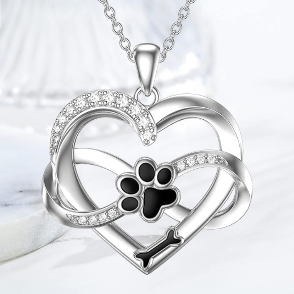 Infinity Heart & Paw Necklace in 925 Sterling Silver with Zirconia